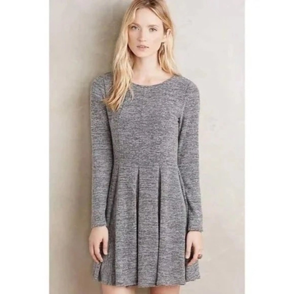 Dolan Left Coast Collection Gray Space Dye Fit Flare Pleated Dress Petite XS